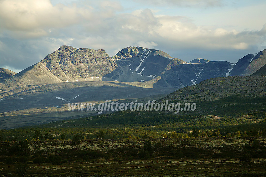 Midtronden Aust (2042 moh) og Midtronden Vest (2060 moh, til høyre) sett fra Grimsdalsveien.