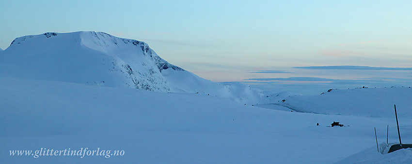 Maikveld på Sognefjellet ved rasteplassen nær Fantesteinen. I bakgrunnen dominerer Steindalsnosi (2025 moh).