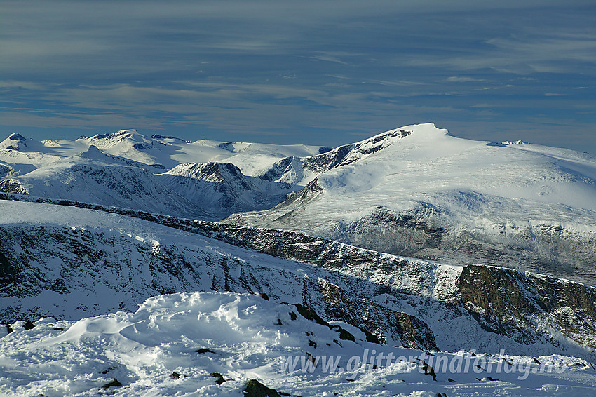 Ustikt fra Austre Nautgardstinden i retning Glittertinden (2464 moh).