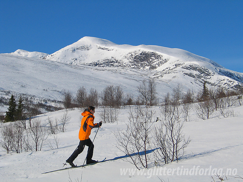 På skitur fra Hensåsen mot Belgenøse. I bakgrunnen ses Hensfjellet med Mjellknapp (1678 moh) som høyeste punkt.