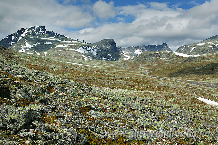 Utsikt oppover Svånådalen med Storstygge-Svånåtinden (2209 moh) som primære blikkfang.