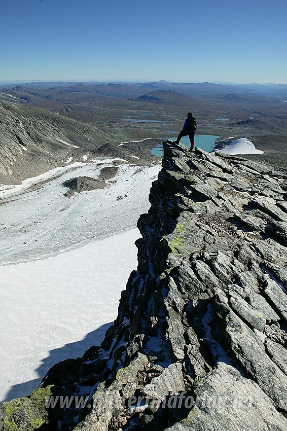 På sørøstryggen på tur til Snøhettas Vesttopp med utsikt i øst-sørøstlig retning.