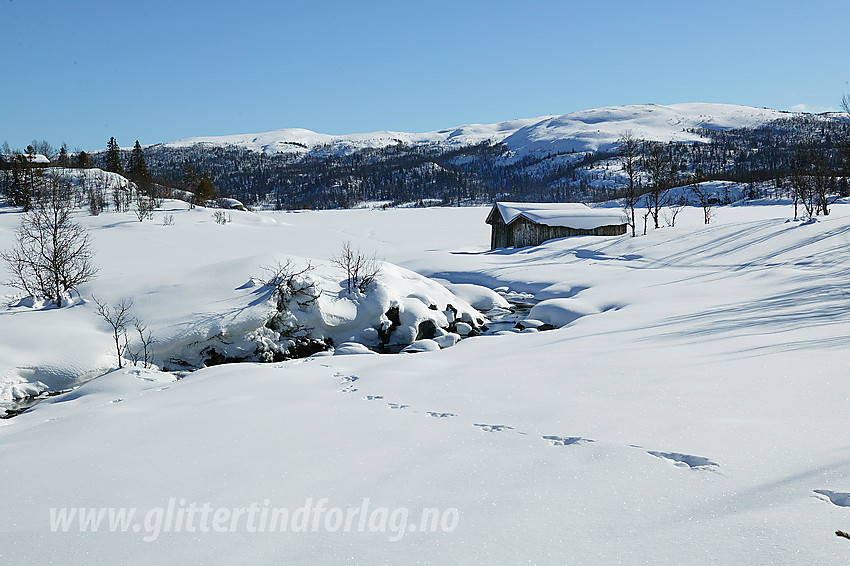 Ved Hærevatnet en marsdag med Haugsetfjellet (1152 moh) i bakgrunnen.