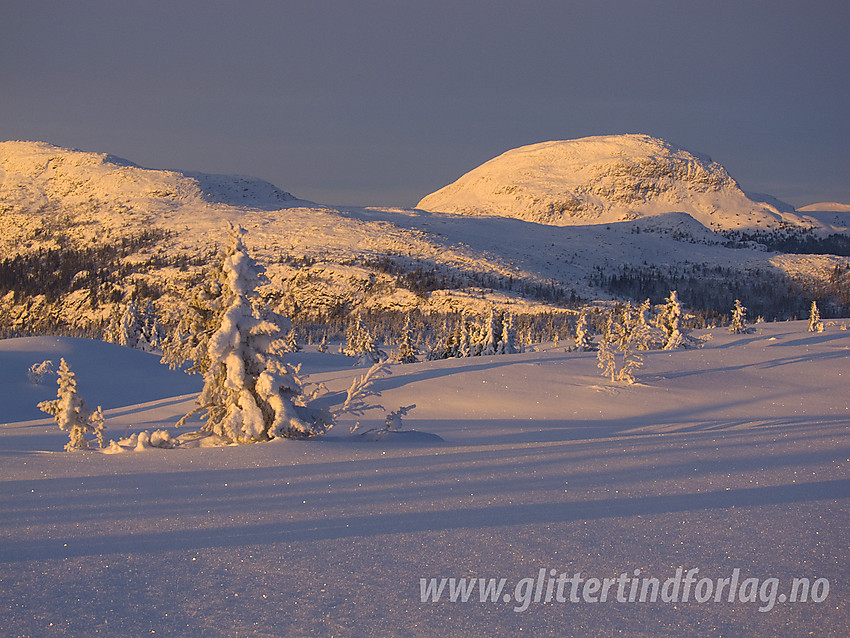 Utsikt fra Skardåsen mot bl.a. Rundemellen (1345 moh) en flott desemberettermiddag.