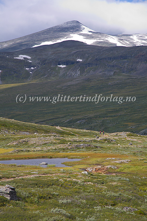 På vei langs stien Bessheim/Gjendesheim - Glitterheim med Nautgardstinden (2258 moh.) i bakgrunnen.