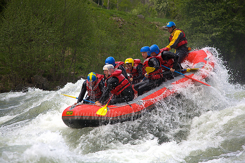 Rafting i Sjoa nedenfor Heidal. 