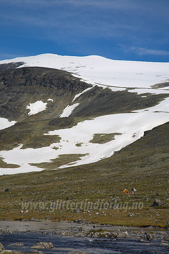 Mot Glittertinden (2464 moh) fra utløpet av Steinbuvatnet.