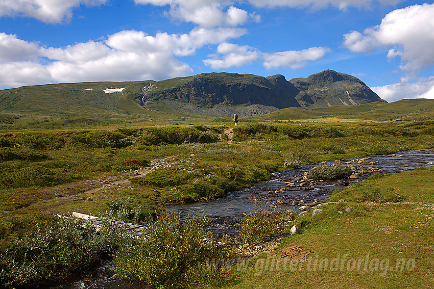 På vei fra Brimi Fjellstugu til Søre Koppe (1403 moh) som ses bak til høyre.