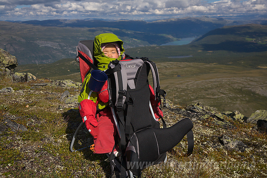 Fjelltur blir man trøtt av. Her på Søre Koppe nordøst i Jotunheimen. I bakgrunnen kan man skimte Vågåvatnet.