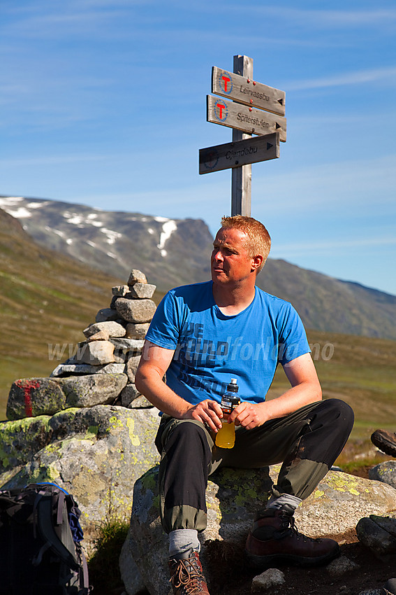 Pause i Visdalen der stien mot Urdadalen (og Gjendebu) forlater leia mellom Leirvassbu og Spiterstulen.