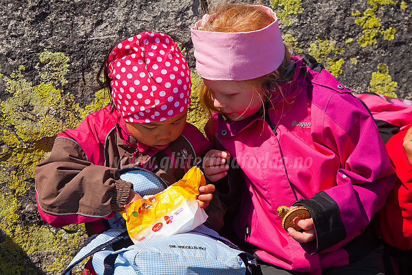 Pause på Javnberget (1097 moh). Litt turgodt hører med.