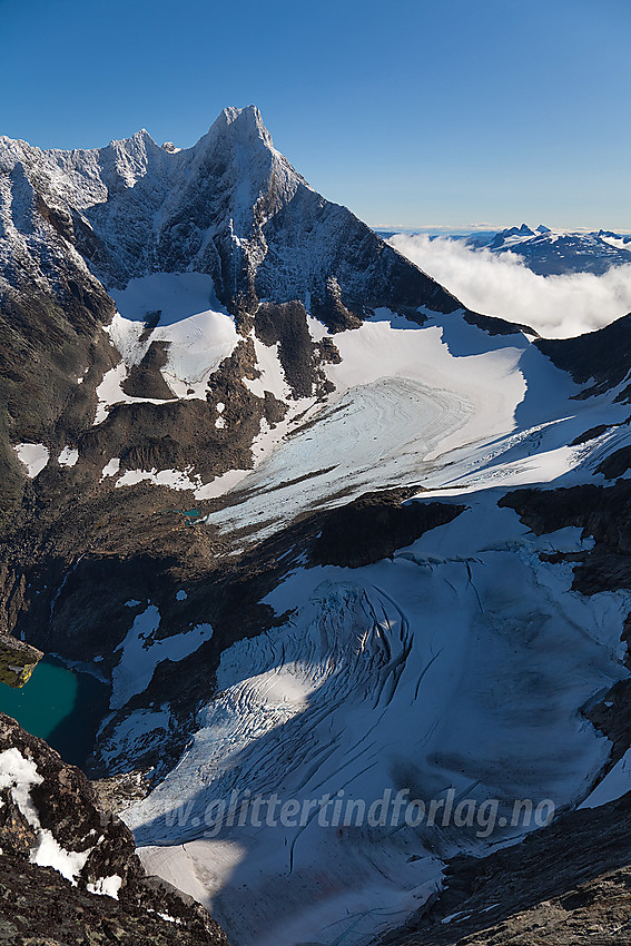 Fra Dyrhaugsryggen mot Skagastølsbreen, Bandet og Storen (2405 moh).