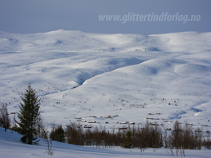 I løypenettet ved Synding med Gilafjellet i bakgrunnen. Det markerte gjelet er Hågensgil.