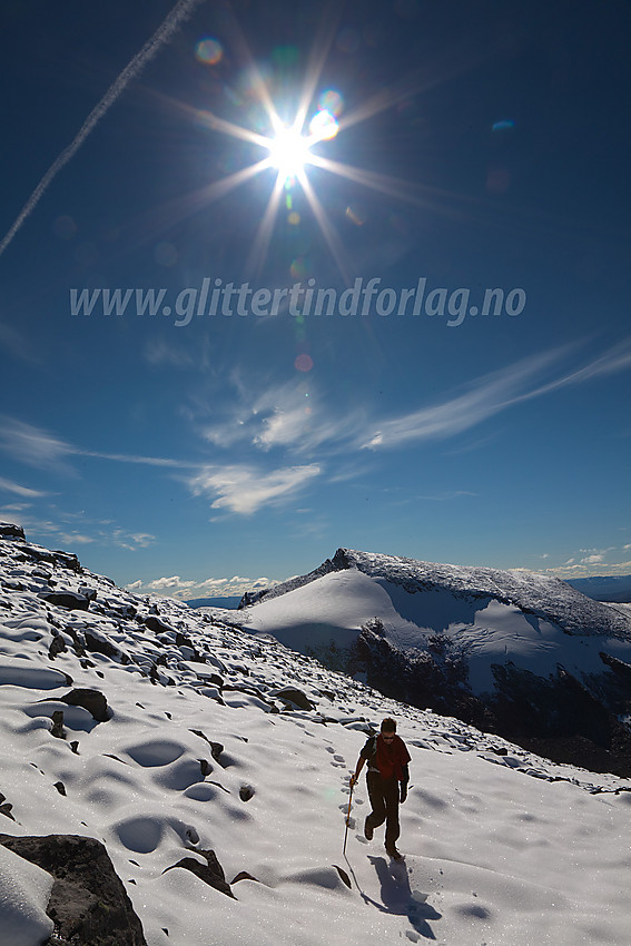 På vei mot Slettmarkkampen med Galdebergtinden (2075 moh) i bakgrunnen.