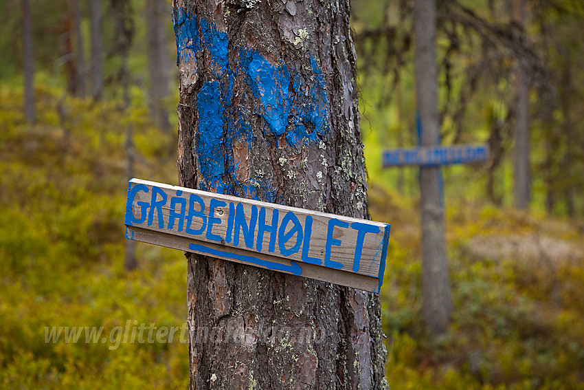 Skilt på ruta fra Begnadalen mot Kristiansmokollen i Sør-Aurdal.