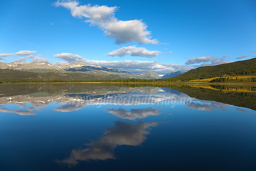 Padling på Bukonefjorden i Vestre Slidre en nydelig sommermorgen med Veslebotnskarvet (1778 moh) i bakgrunnen.