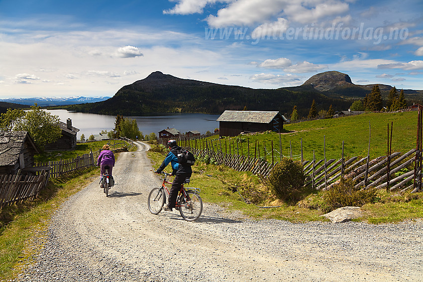 Syklister på vei ned mot Juvike med Mellsenn, Skarvemellen og Rundemellen i bakgrunnen.