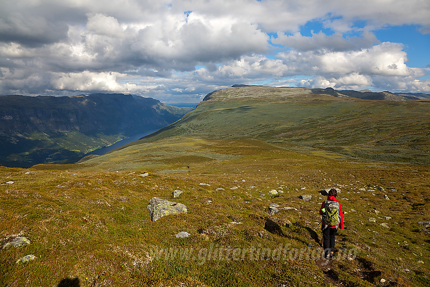 På vei ned fra Vardhovdtinden. Skjøld / Bergsfjellet i bakgrunnen.