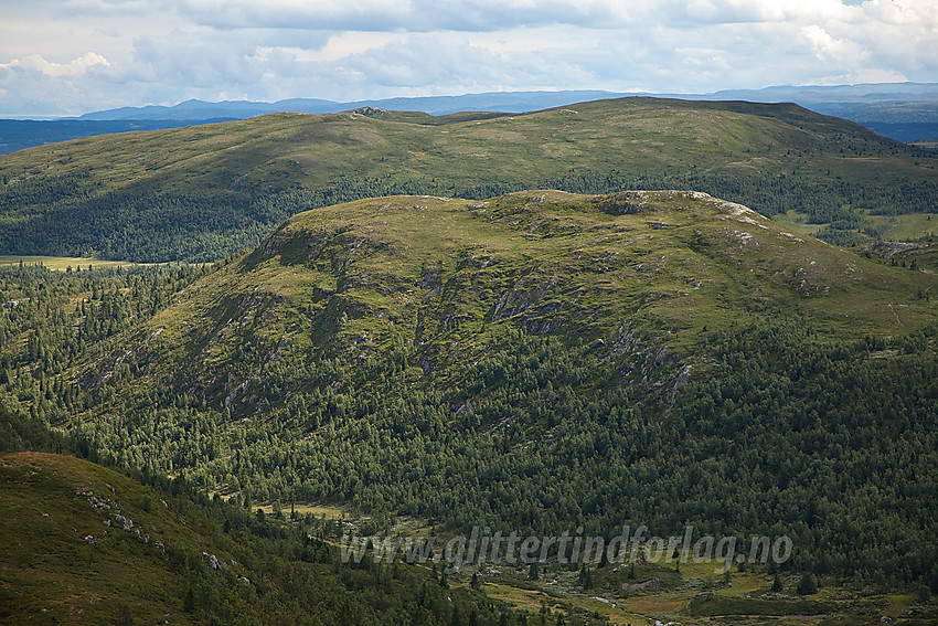 Utsikt i sørlig retning fra Hollastølsfjellet mot bl.a. Rauddalsfjellet (1205 moh).