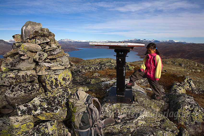 På toppen av Tyinstølnøse (1386 moh) med Jotunheimen og Tyin i bakgrunnen.