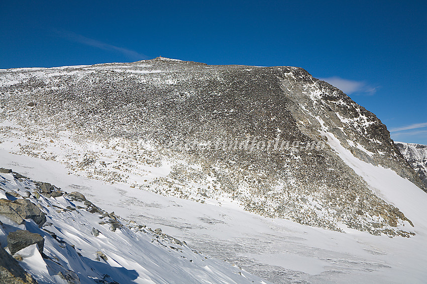 I kanten av Grotbrean mot Trollstein-Rundhøe (2170 moh.) fra sør.