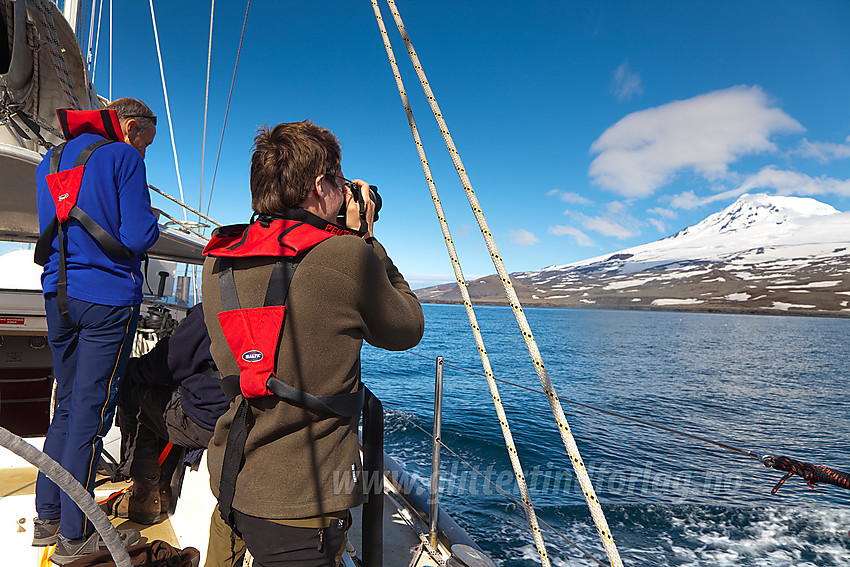 Vel ombord i båten og underveis, bort fra Jan Mayen, men først skal vi en liten svipptur opp til Weyprechtbreen.