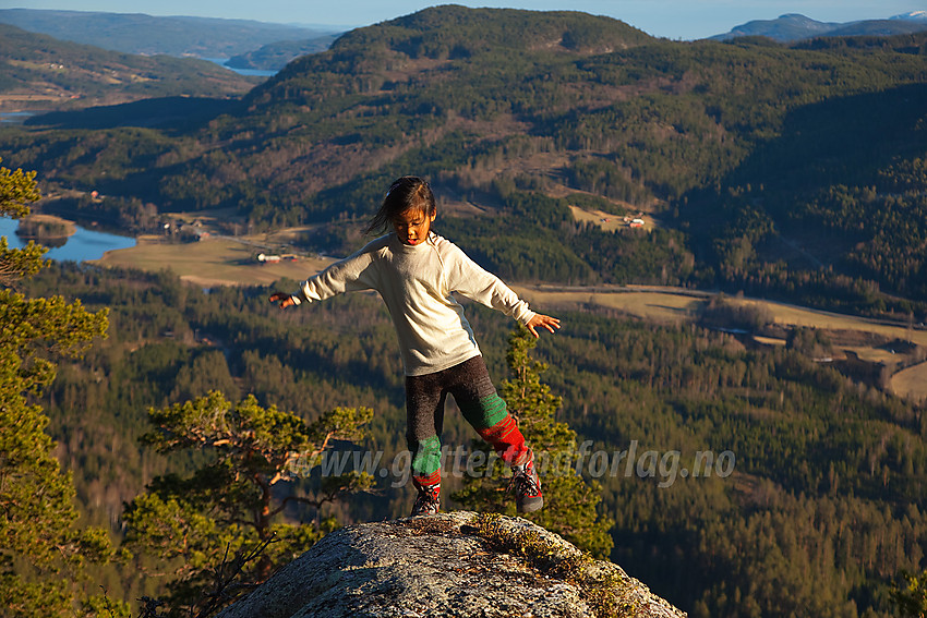 På den sørlige utsikten på Puttekollen. I bakgrunnen Begnadalen og langt i det fjerne skimtes en flik av Sperillen.