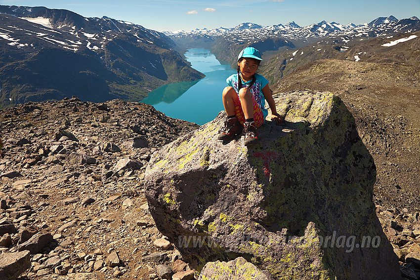 Fin stein mellom Veslfjellet og Besseggen med flott utsikt innover Gjende.