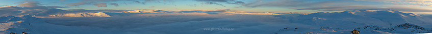 Panoramautsikt i nordlig retning fra Såleggje en desemberettermiddag.