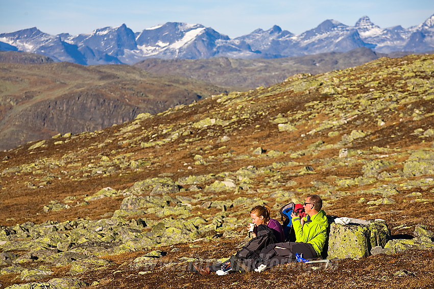 Pause ved Bergsfjellet i Vang med Jotunheimen som bakteppe.