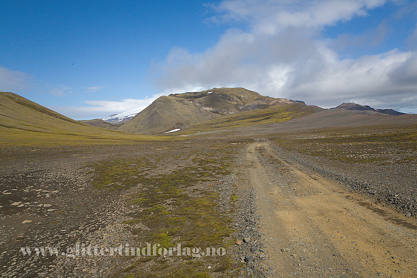 I Jøssingdalen på Midt Jan, den midtre del av Jan Mayen. I bakgrunnen skimtes deler av Beerenberg.