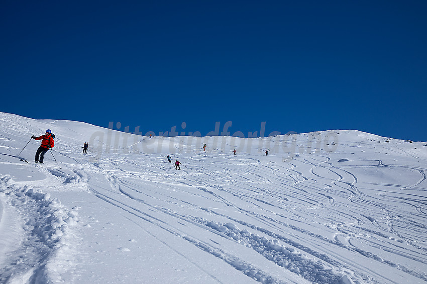 Skiskjøring ned flanken fra Synshorn mot Fagerdalen.