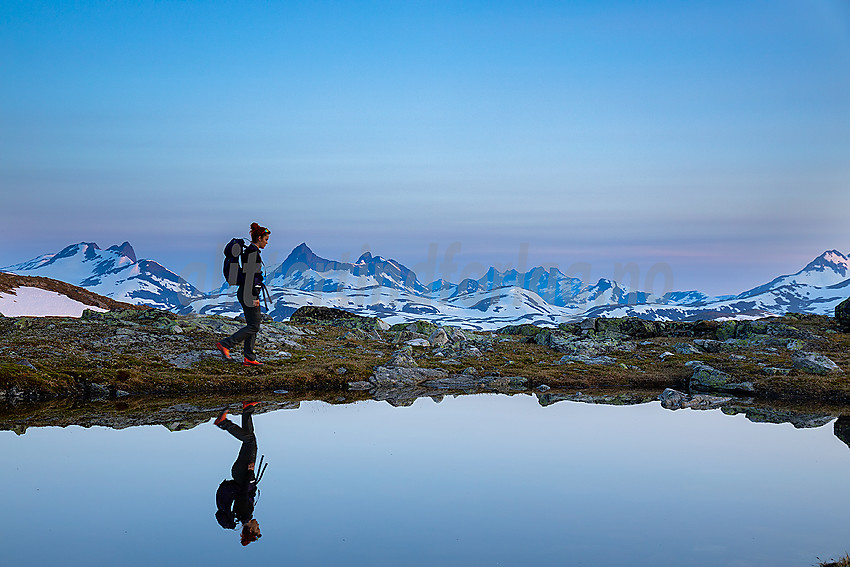 Sommermorgen på Utsikten, med Jotunheimens tinder i bakgrunnen.