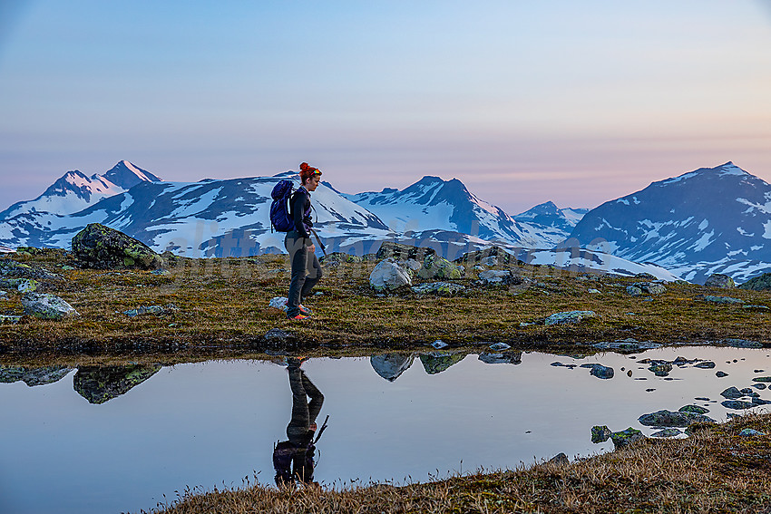 Sommermorgen på Utsikten, med Jotunheimens tinder i bakgrunnen.