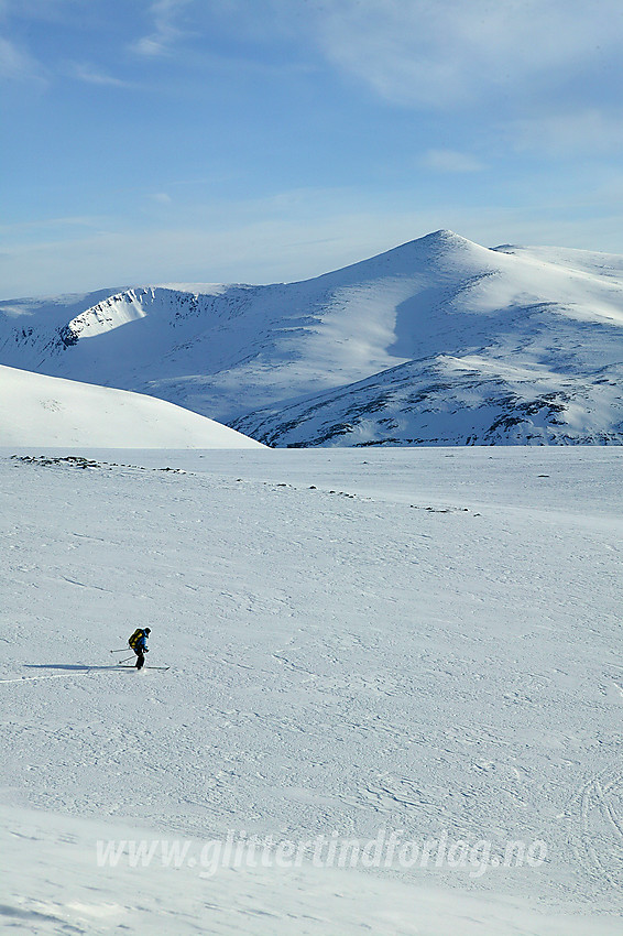 På retur fra Besshøe, på vei ned Bessfjellet, med Nautgardstinden (2258 moh) i bakgrunnen.