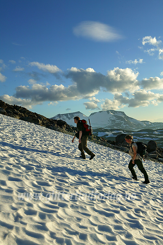 På tur fra Krossbu mot Leirbrean. I bakgrunnen Fannaråken (2068 moh), Steindalsnosi (2025 moh).