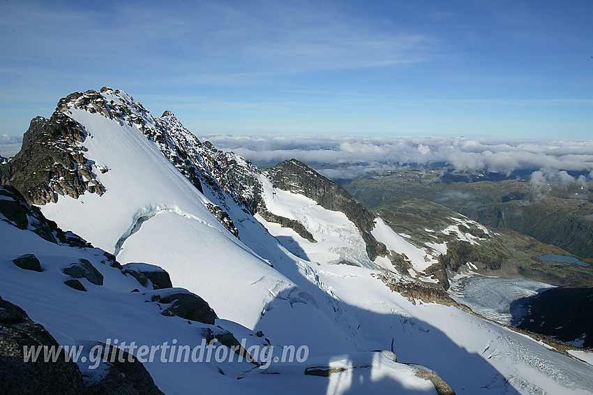 Utsikt fra Gjertvasstinden mot bl.a. Styggedalsryggen og Gjertvassbreen.